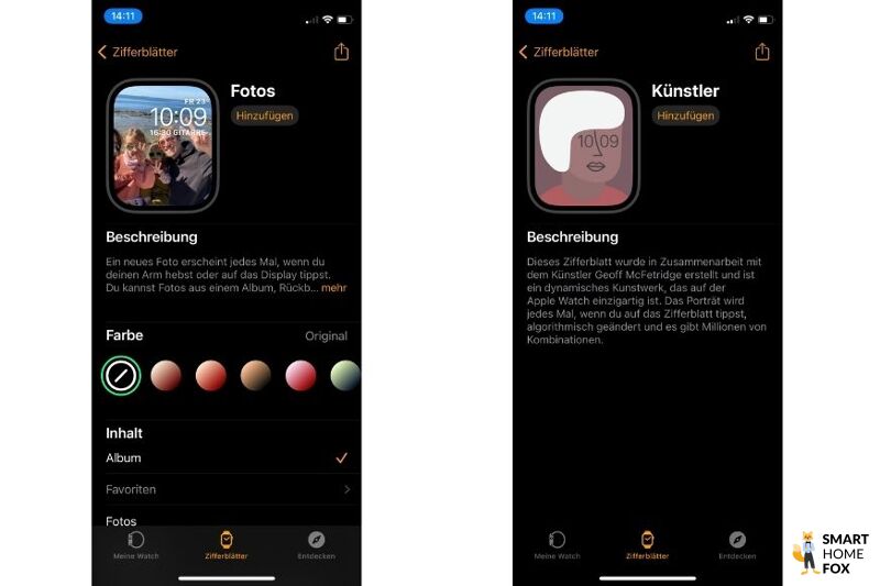 Вы можете увидеть, как выбрать различные циферблаты в приложении Watch App.